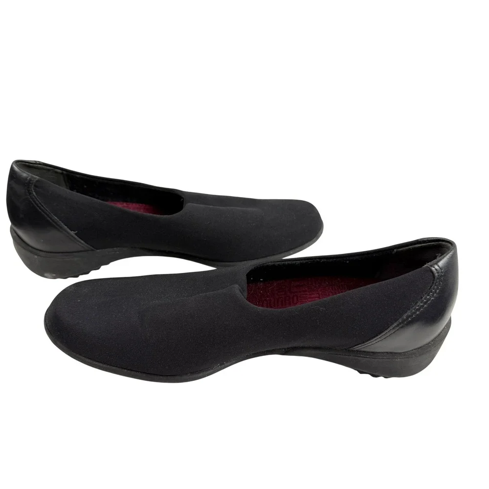 Munro Traveler Black Stretch Fabric Slip On Comfort Shoes Flat Womens 7 W